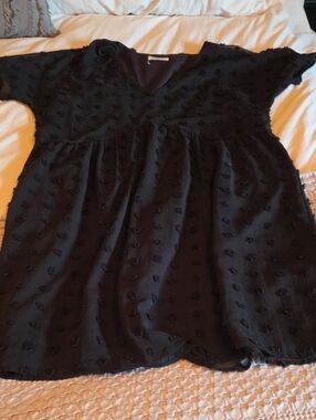 Textured Black Short Sleeve Dress Xl